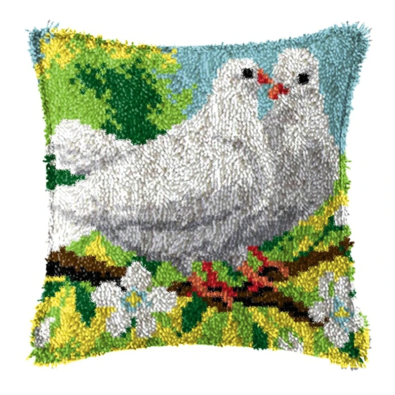 Bird Smyrna Latch Hook Pillow Carpet Embroidery Do-It-Yourself Carpet Cushion Button Package DIY Latch Hook Rug Kits knoopkussen images - 6