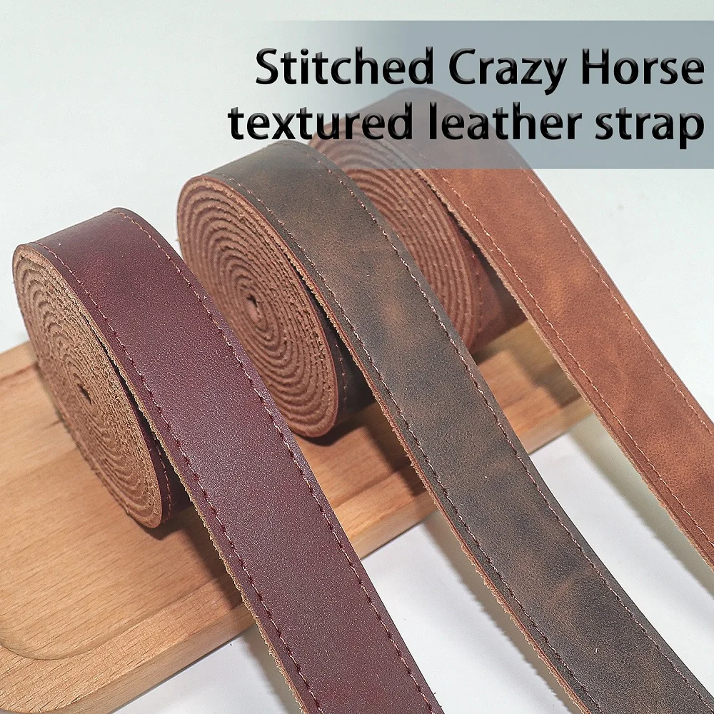 Premium Distressed Crazy Horse Leather Strap with Sutures - Thickened Version