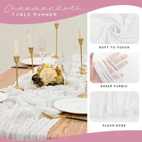 3pcs White Cheesecloth Table Runner Boho Gauze Cheese Cloth for Wedding Bridal Baby Shower Birthday Party Cake Table Decorations 2