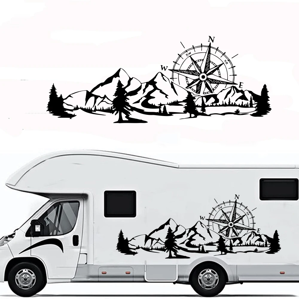 Bussola Mountain Camper Rv Van Truck Car Sticker Decal Tree Forest Wildlife Landscape Woodland Caravan Camper Vinyl Travel