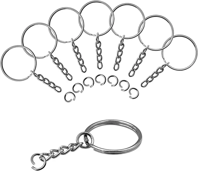 Porte-clés en métal plaqué argent pour hommes et femmes, porte-clés vierge, anneau fendu, porte-clés bricolage, accessoires, 50 pièces