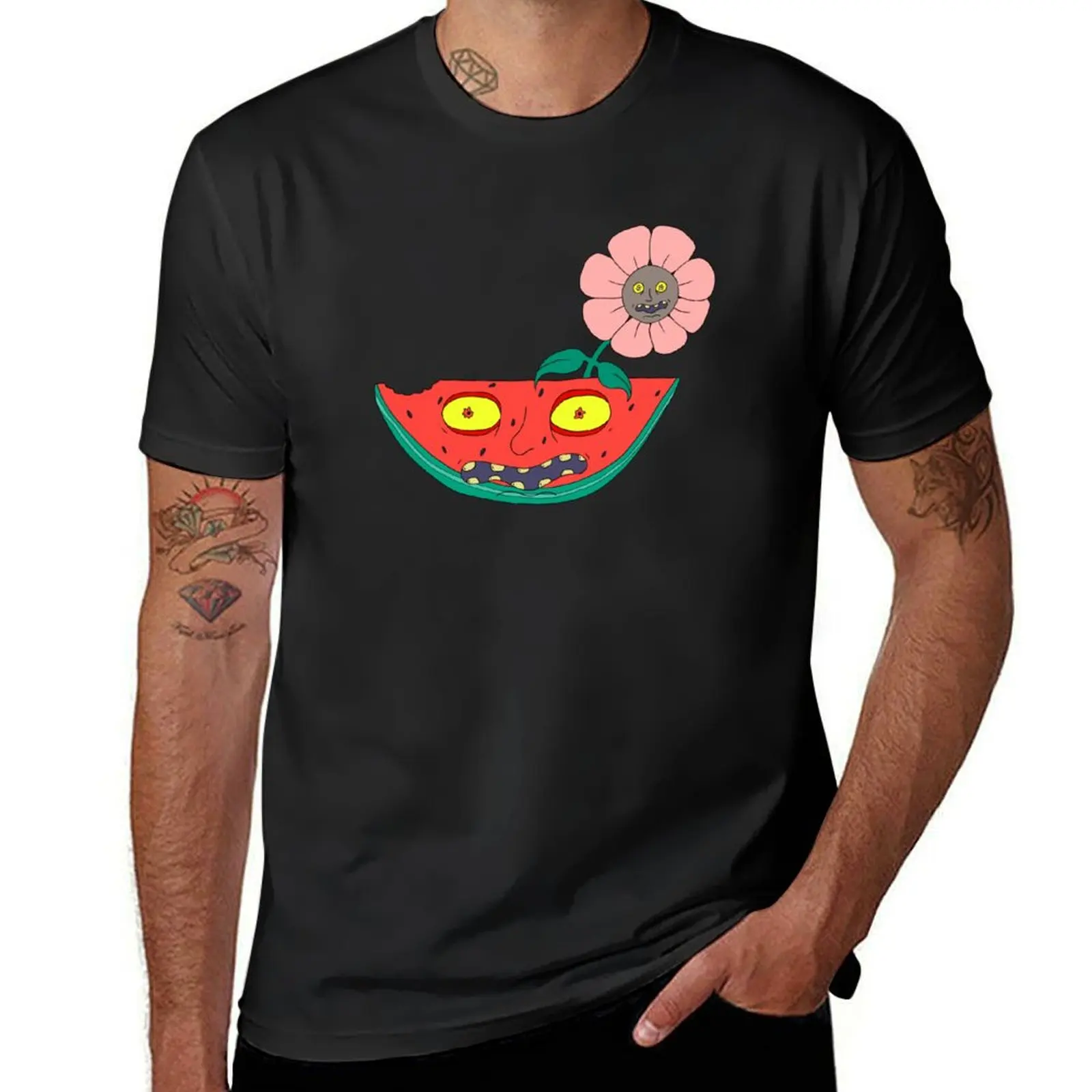 

Watermelon with a Flower Friend T-Shirt korean fashion Aesthetic clothing sports fans oversized t shirts for men