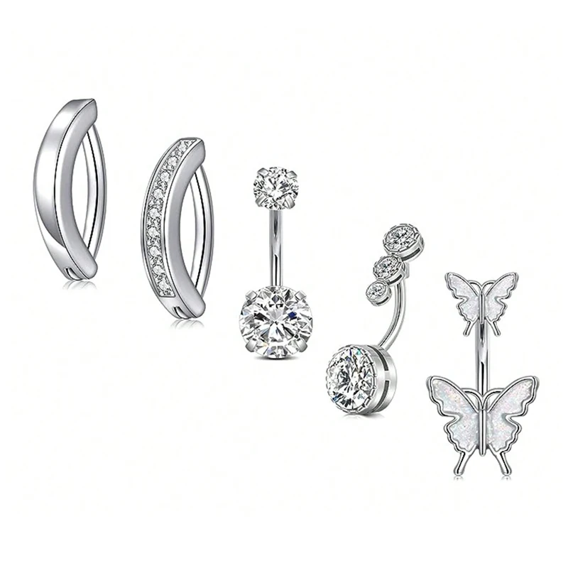 5PCS/Set Cute Dangle Belly Button Piercing 14G Navel Ring Sexy Belly Ring Set Stainless Steel Nose Piercing Lot Body Jewelry