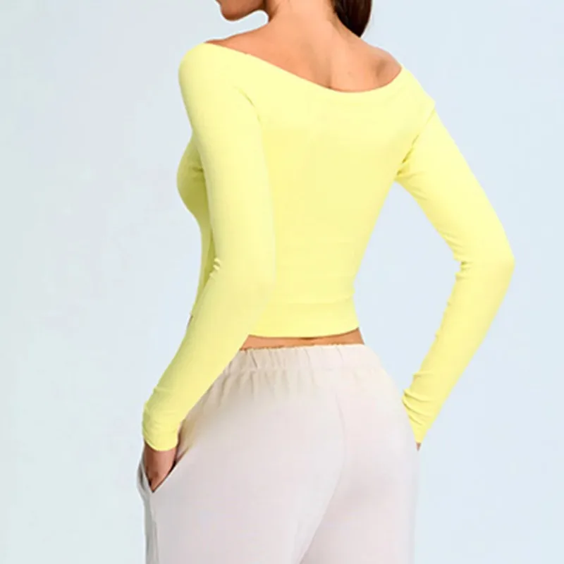 요가 티셔츠 여성용 솔리드 스포츠 탑 오프숄더 긴팔 짐 운동 러닝 셔츠 섹시 퀵 드라이 피트니스 짐 스포츠웨어