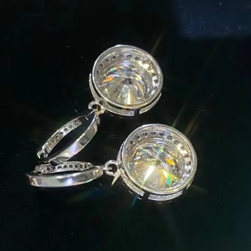Orecchini Pendenti Donna Moissanite 1,10Ct Taglio Rotondo - Placcati Oro Giallo 14K, Argento 925