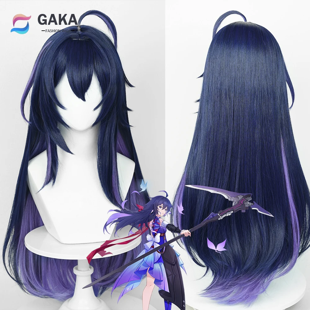 GAKA Honkai Star Rail Seele Wig Long Synthetic Straight Blue Purple Mixed Game Cosplay Hair Wig for Party