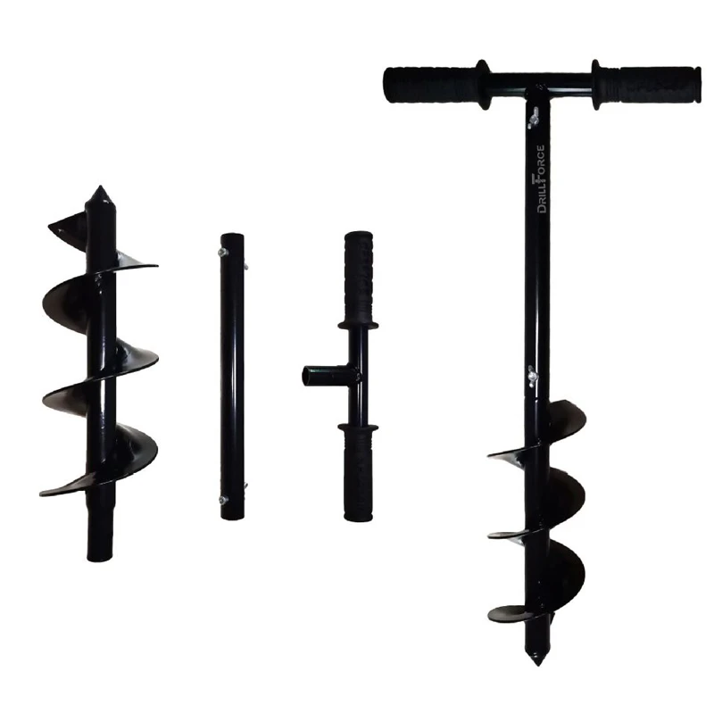 Drill Bit Set Gas Powered Earth Auger Drillforce Earth Auger Drill Bit with Handle DIY Tools Handheld Manual Digger Post Hole Drill Bit Spiral Garden Ground Auger