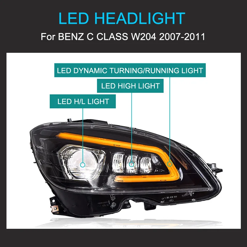 ベンツ　W204用　ヘッドライト（ブラック・LED) LEDデイタイムランニングライトヘッドライトベンツCクラスW204