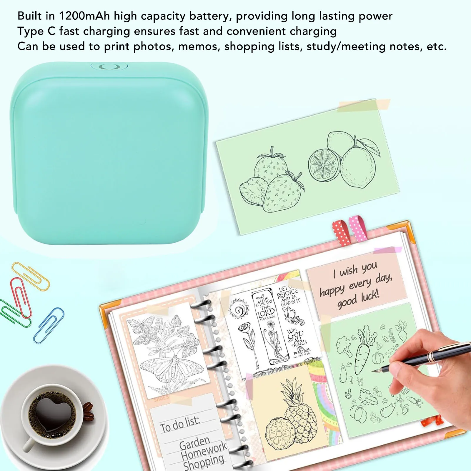 Portable Thermal Printer Thermal Label Printer Portable Bluetooth Thermal Inkless Photo Printer for Home School