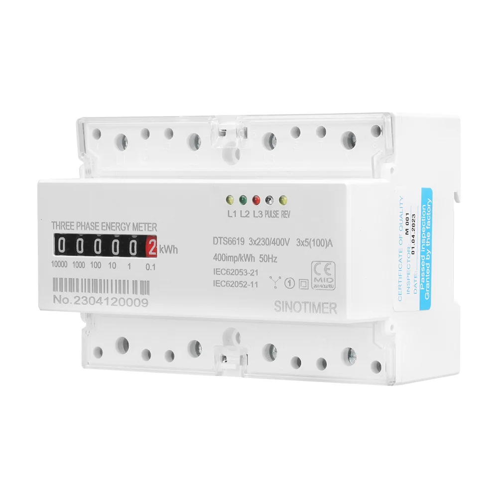 

AC400V 100A 50Hz Three Phase 4 Wires Digital Power Electric Electricity Meter kWh Power Consumption Monitor DIN Rail Mount