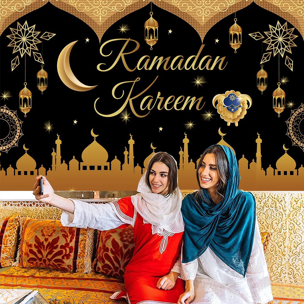 180x110cm Ramadan Background Cloth Banner Eid Mubarak Backdrop Decor 2026 Ramadan Decorations Eid Party Photography Prop Supply