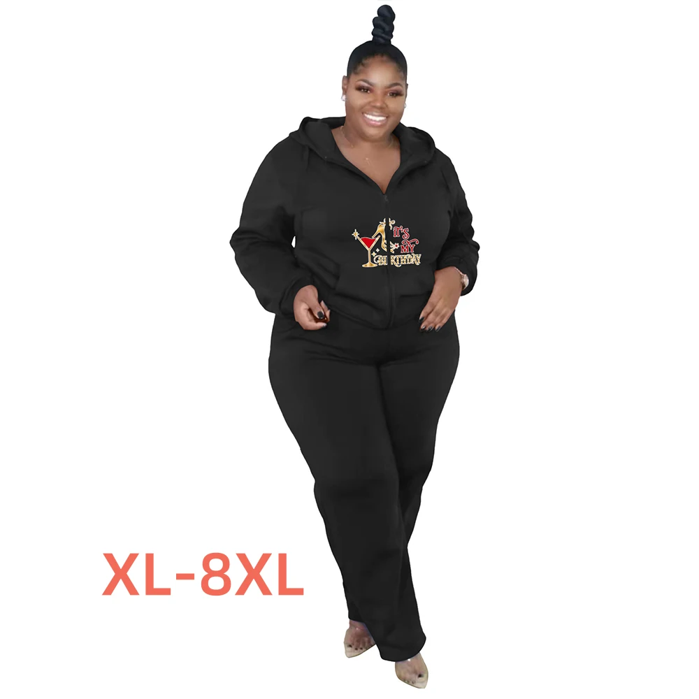 

Plus Size 4xl 5xl 6xl 7xl 8xl Tracksuit Women Two Piece Set Womens Tracksuit Birthday Print Bulk Wholesale Women Clothing
