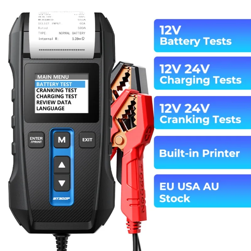 

TOPDON BT300P Lead Acid Flooded AGM GEL EFB Vehicles 12V 24V Automotive Car Battery Tester with Printer Analyzer