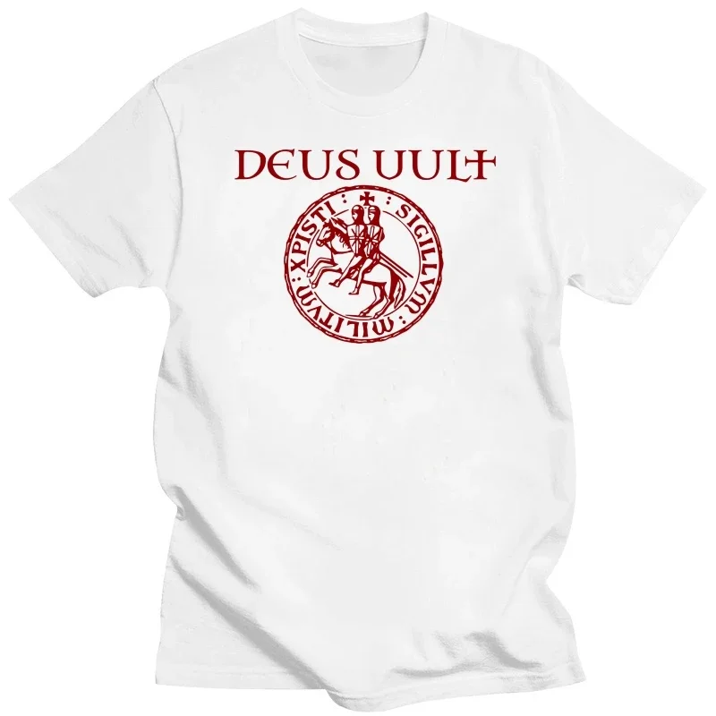 

A1255 Deus Vult Crusader Knights Templar T Shirt Big Size Cotton Crewneck Custom Short Sleeve T Shirt Homme