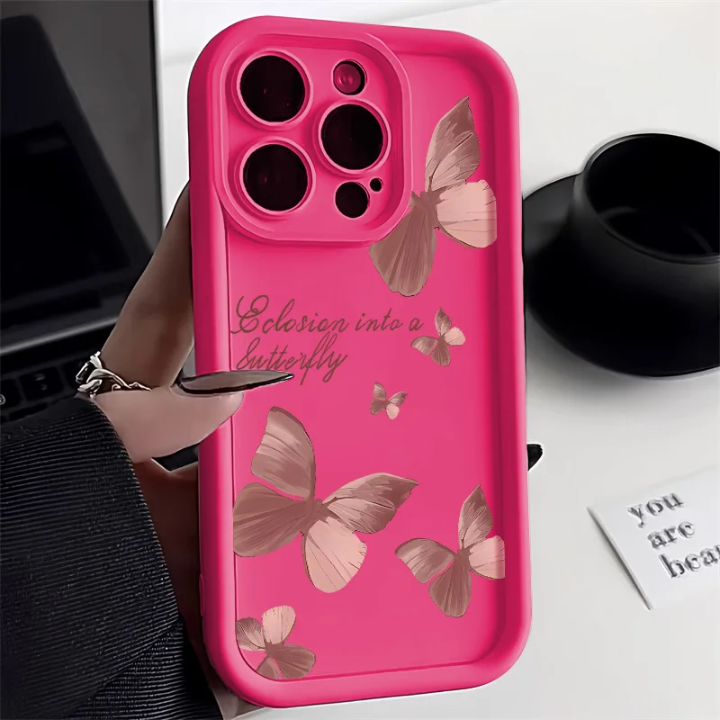 thumbnail image 1 of Funda de silicona líquida para iPhone 11, funda para iPhone 15, 12, 13, 14, 16 Pro Max, 7, 8 Plus, XS, X, XR, SE 2020, 2022, funda a prueba de golpes con diseño de mariposa, 1 of 5