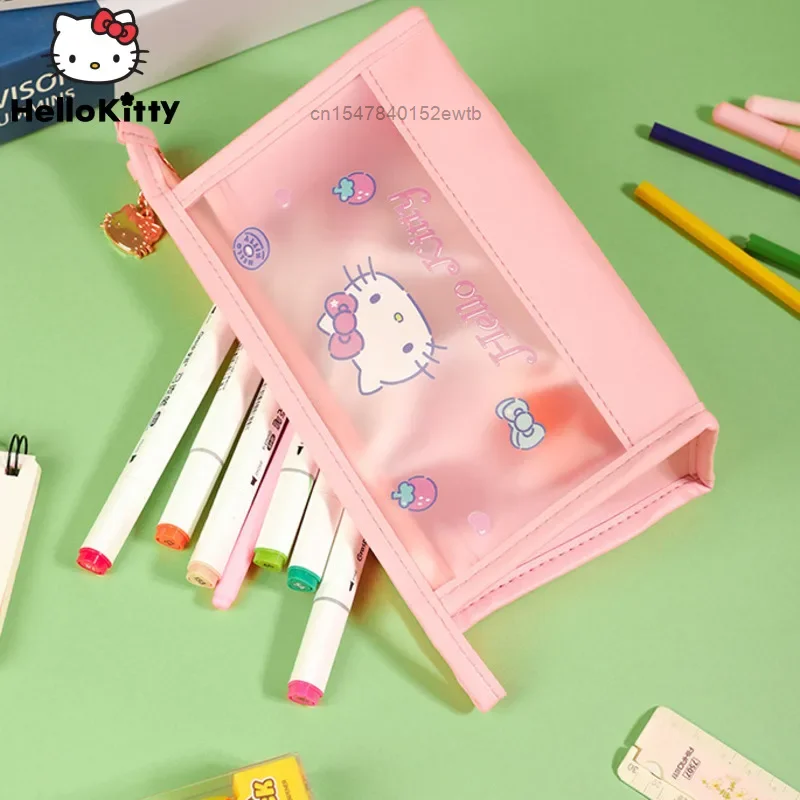 

Sanrio Новинка прозрачная матовая пенал из ПВХ с Hello Kitty для девочек супер милая мультяшная сумка для макияжа Студенческая сумка для хранения карандашей