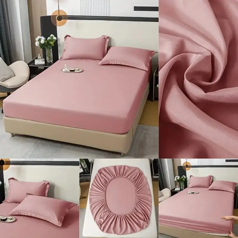 Soft Cotton Fitted Sheet with Elastic Bands Solid Color Non Slip Mattress Covers Bedsheet for Double King Queen Bed 140/160/200 5