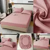 Soft Cotton Fitted Sheet with Elastic Bands Solid Color Non Slip Mattress Covers Bedsheet for Double King Queen Bed 140/160/200 5