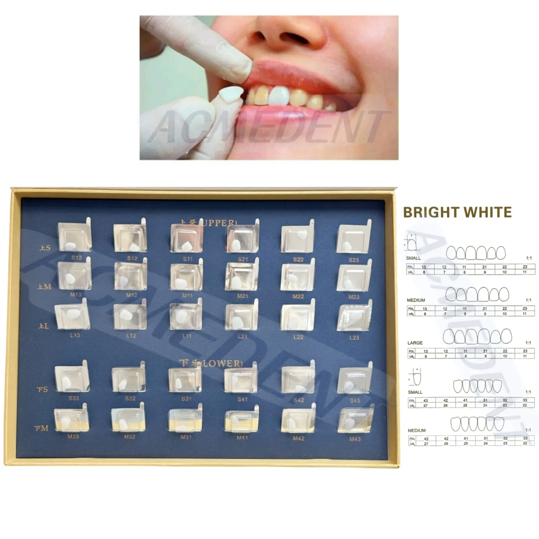 

30pcs/Box Dental Composite Porcelain Veneer Resin Light Cure Whitening Teeth Veneers Upper/Lower Teeth Temporary Crown Tools