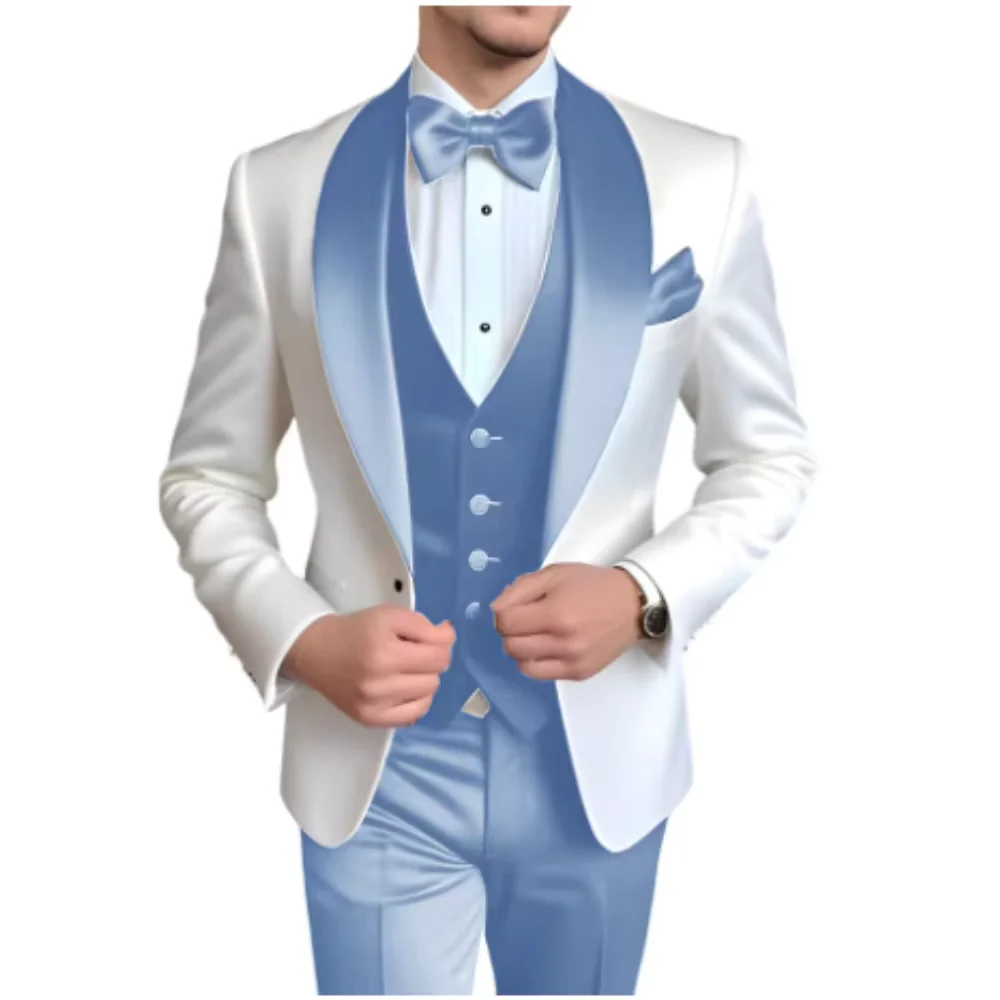 Formal 3 Piece Men's Suits Elegant Full Set Single Breasted Shawl Lapel Blazer Party Outwear Homme Costume（Jacket+Pants+Vest)