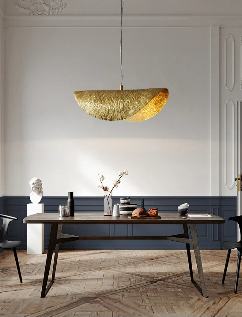 Nordic Leaf Pendant Lamp Copper Chandelier Creative Living Dining Bar Kitchen Island Lanterns LED Curved Pendant Light