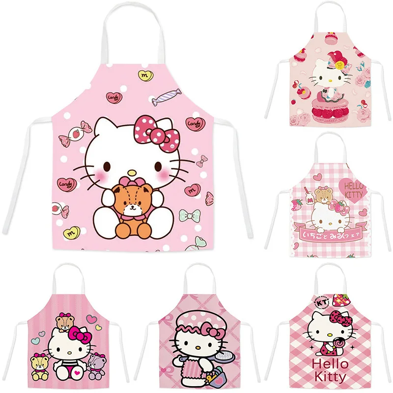 

Cute Hellokitty Apron Cartoon Print Antifouling Cooking Dress Kawaii Girls Sleeveless Home Kitchen Workwear