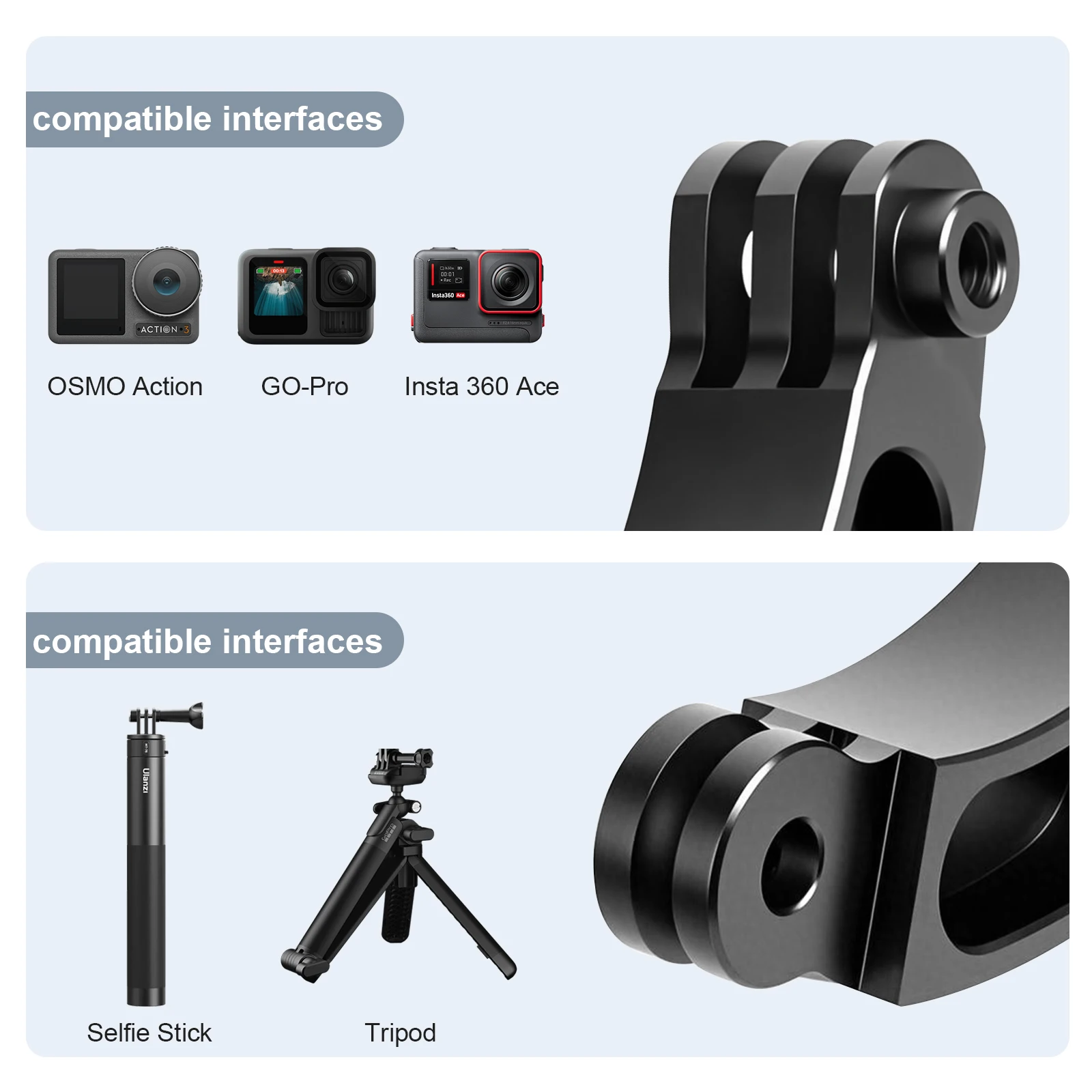Bras d'extension incurvé en aluminium pour GoPro Hero 13/12/11/10/9 DJI Osmo Action