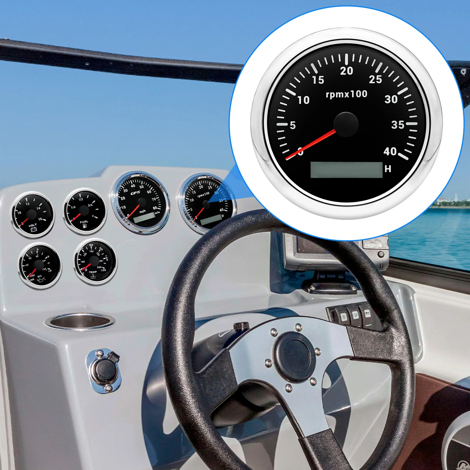 3000~7000 RPM 85MM Tachometer with 7 Color Light for Auto Boat Yacht Waterproof Gauge Counter Digital Hourmeter 12V 24V Custom,tachometer gauge,engine tachometer,tachometer meter,engine hour meter