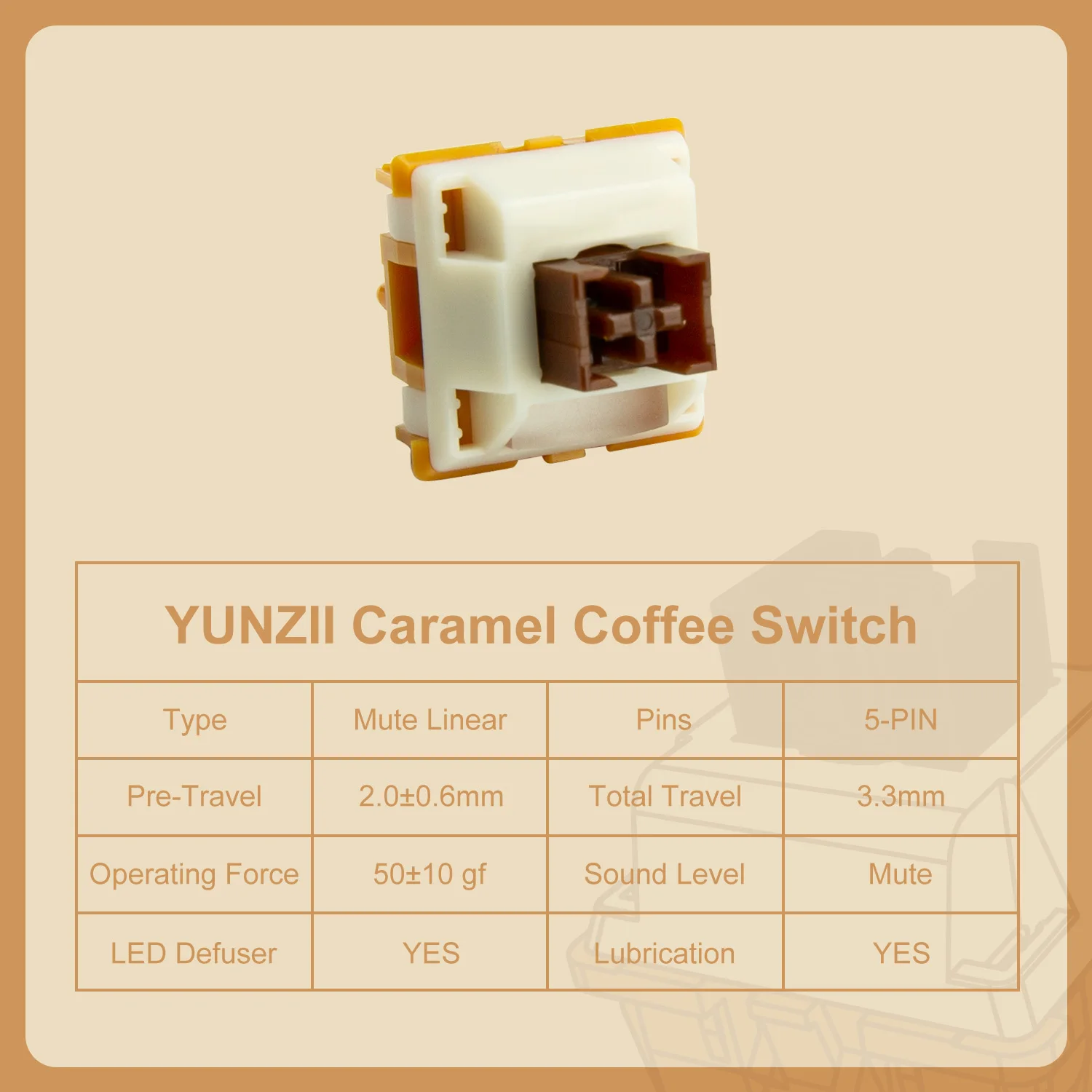 Yunzii-interruptor Silencioso Linear Mudo Pré-lubrificante Pinos Café Caramelo Teclado Mecânico de Jogos Hot-swap 35 Pcs Pack - Imagem 4
