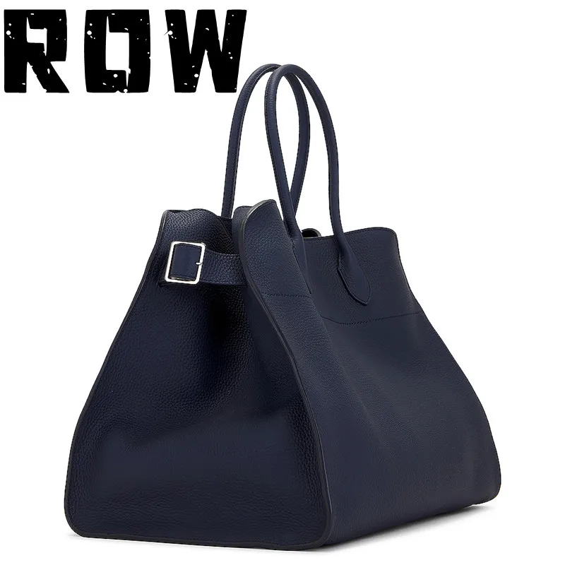 R0W Classic Women's Handbag Women's 15 inch Margaux Dark Blue Litchi Pattern Silver Accessories Large Capacity Handbag