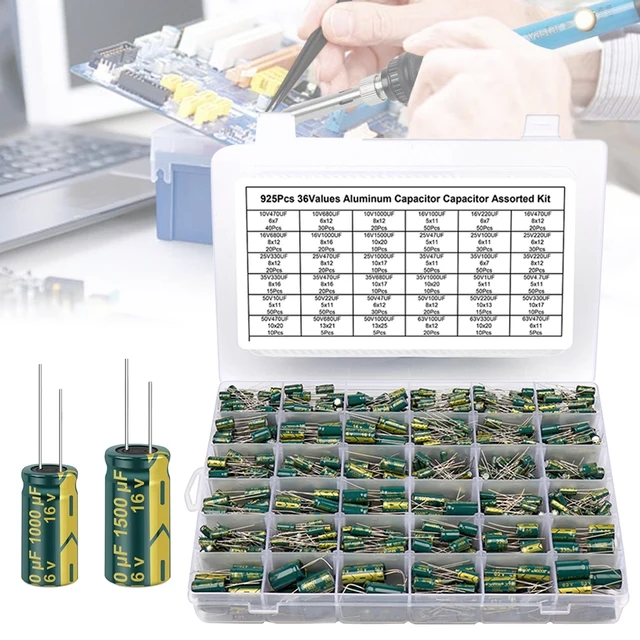 15/24/36 Values 225/460/925Pcs Aluminum Electrolytic Capacitors Aluminum Electrolytic Capacitors Assortment Kit for DIY Projects