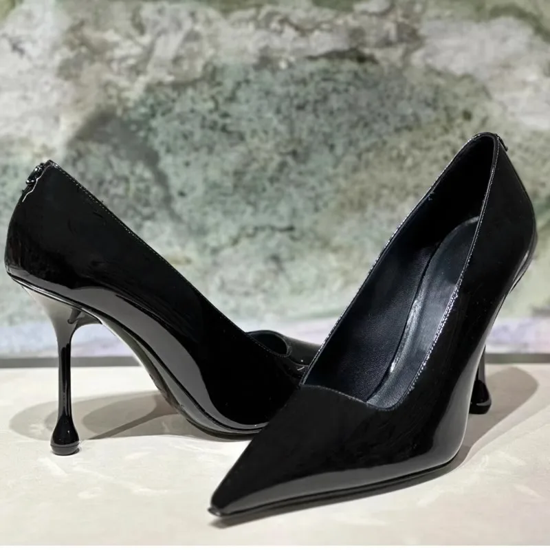 

Spring/Summer New Pointed Shallow Mouth Lacquer Leather Single Shoes Thin High Heels Banquet Dress Large and Small Women's Shoes