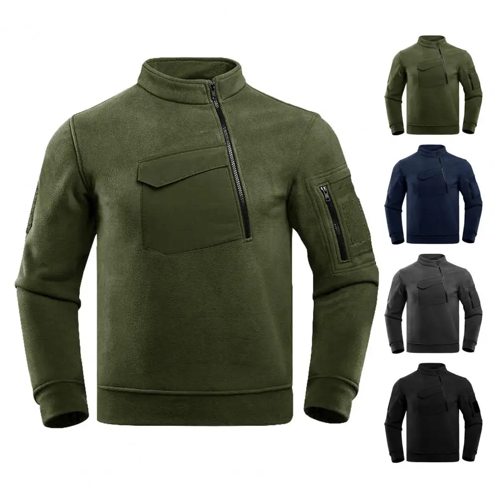 

Men Sweatshirt Men's Thickened Fleece Lining Sweatshirt Warm Windproof Outdoor Hiking Tops with Stand Collar Long Sleeve Zipper