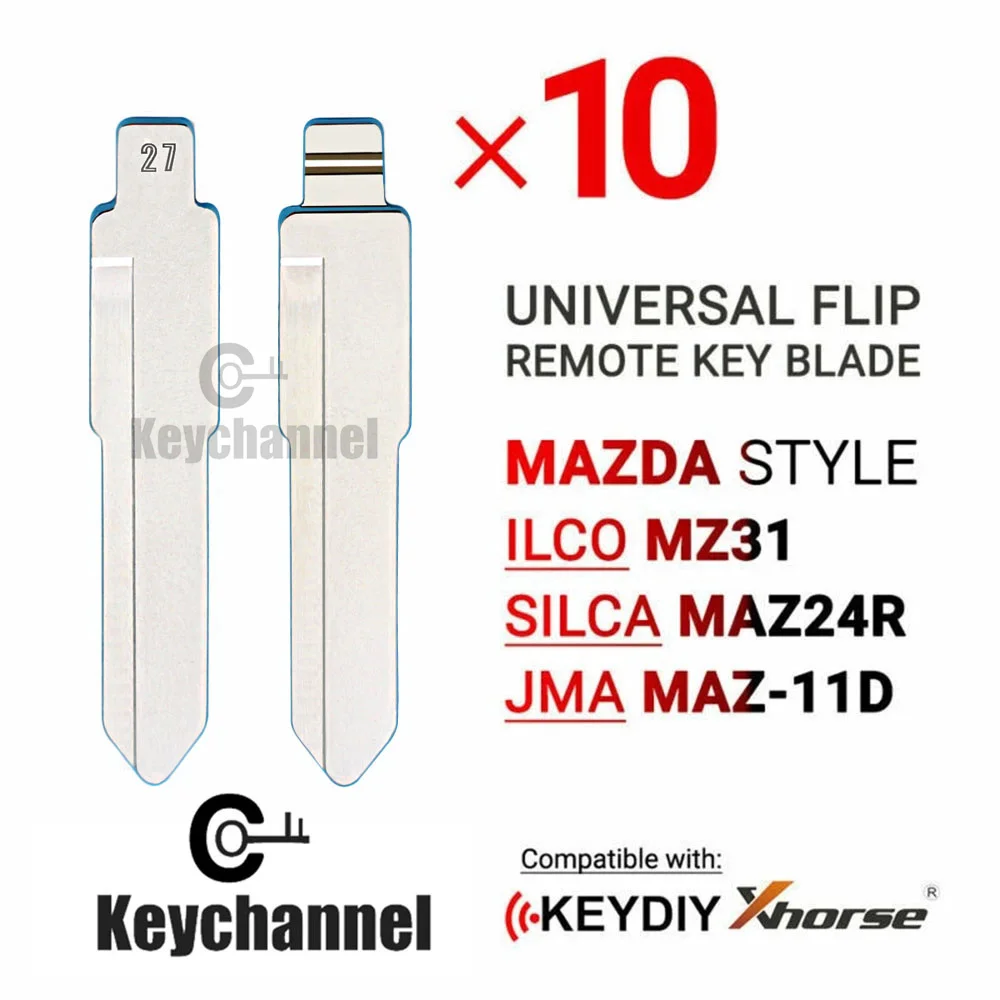 10PCS  Universal Flip Remote Key Blade Mazda Type MZ31 MAZ24R MAZ-11D 27# For KD VVDI Remote Blade For Mazda M2 M3 M5 M6 M8