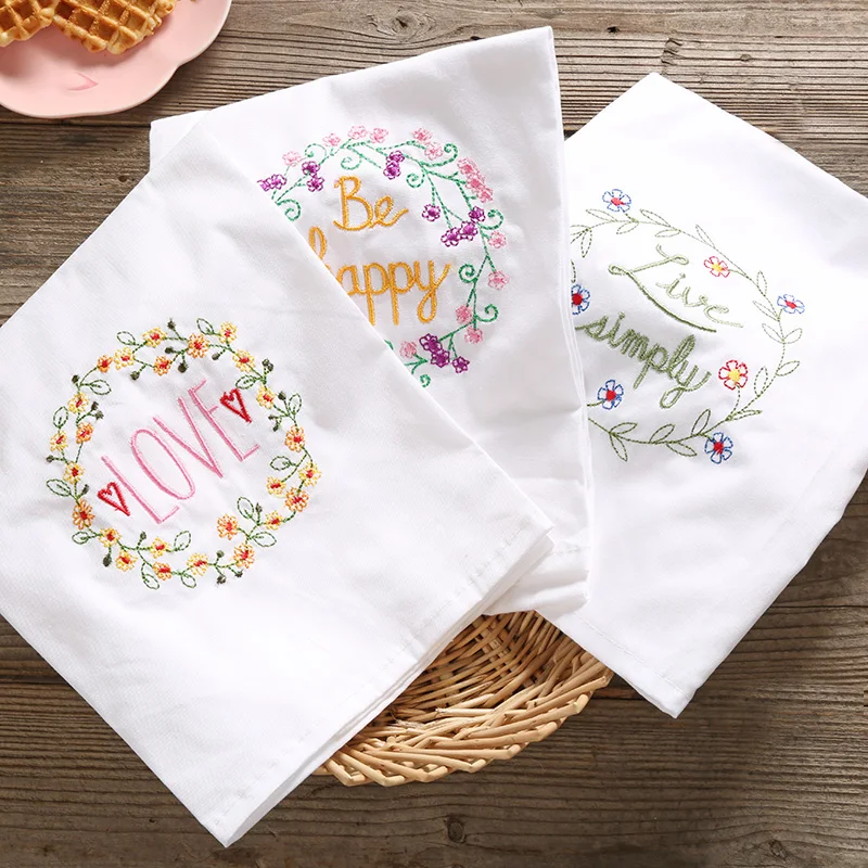 Pastoral Letter Embroidery Cotton Mats Pads Table Decoration Doilies