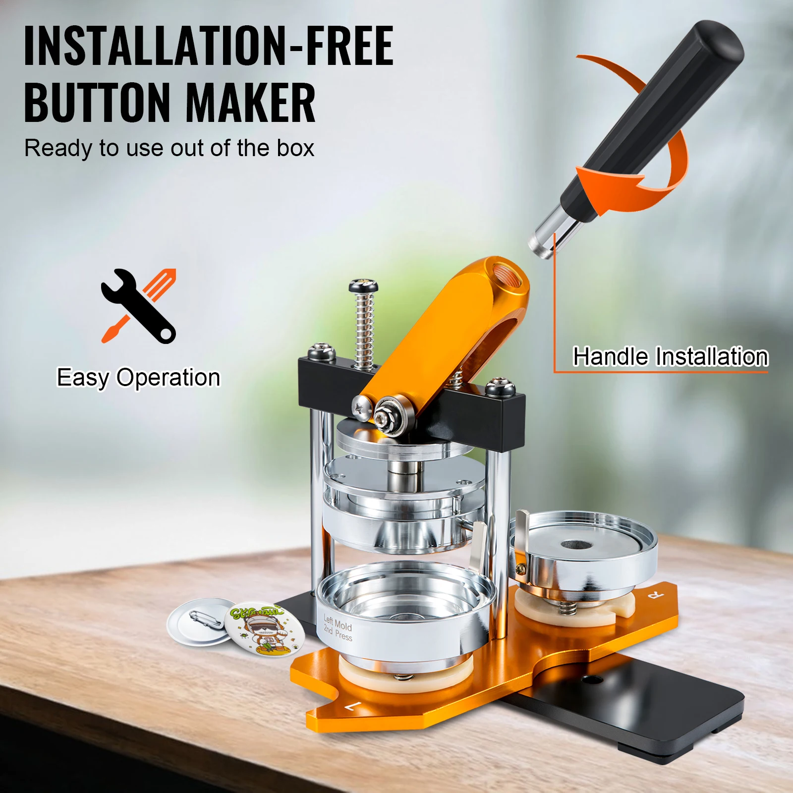 SucceBuy 75mm Button Maker Machine Badge Punch Press Button Making Supplies with 100pcs Parts Circle Cutter & Magic Book