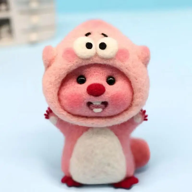 

Kawaii Loopy Шерсть Войлок тыкать и тыкать маленькая сумка из материала бобра, чистая ручная работа кукла Diy Орнамент брелок