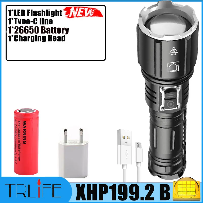 hunting torches 2000000LM Powerful LED Flashlight XHP199.2 Type-C USB Rechargeable Flash Light 5Modes Zoom Torch Tactial Flash Lantern Use 26650 bright star flashlights Flashlights