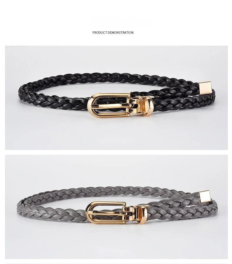 Nuova cintura intrecciata decorativa annodata in stile coreano alla moda da donna, piccola cintura color caramella, cintura con fibbia a clip semplice e personalizzata_voghion.com