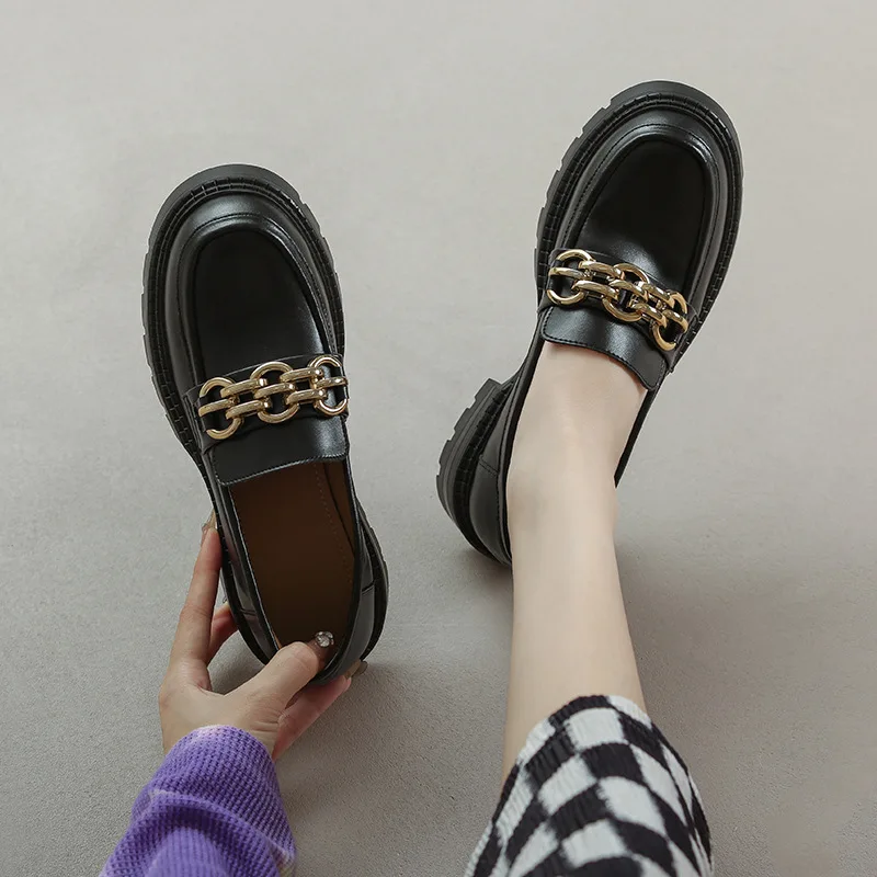 

Casual Woman Shoe British Style Female Moccasin Clogs Platform Autumn Oxfords Loafers With Fur Flats Round Toe Summer Preppy Gen