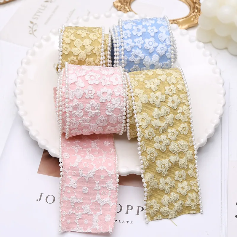 2m 40mm 50mm Vintage French Embossed Flower Ribbon Pearl Edge Bow Ribbons  For Hair Clips Diy Handmade Material - AliExpress