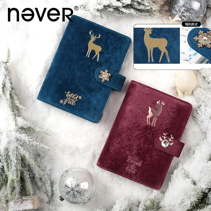 Nunca Yiwi-feliz Natal Elk Veludo Planejador Capa a6 Folhas Soltas Binder Diário Notebook Gift Packing Alta Qualidade Capa de Veludo Azul Vermelho