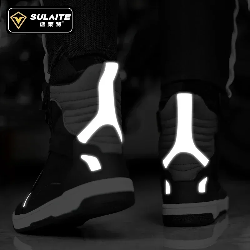 SULAITE Wear Resistant Motocross Protective Shoes Four Seasons Breathable Motorcycle Boots Moto Equip Reflective Moto Shoes