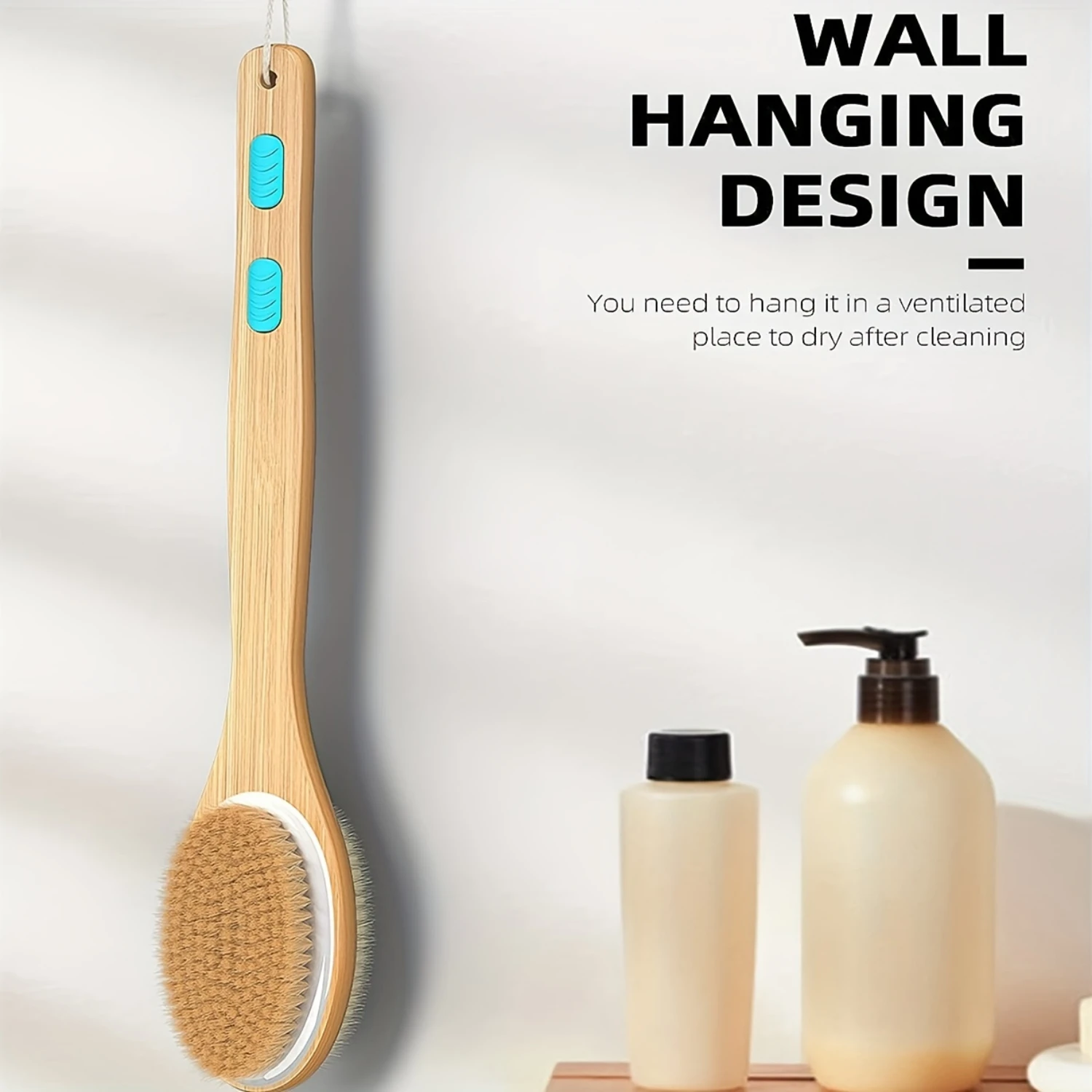 Refresh" Dual-Sided Long Handle Shower Brush-Soft & Stiff Bristles For Wet Or Dry Body Exfoliation, Nylon Fiber, Fragrance-Fre