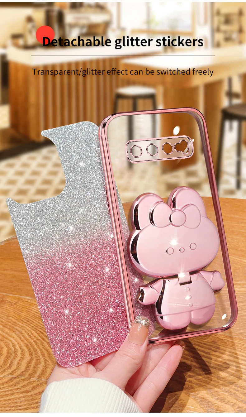 Étui de support de miroir de maquillage de lapin à paillettes pour Samsung Galaxy Note 20 Ultra Plus S10Plus S10 plus S 10 Soft Cover_voghion.com