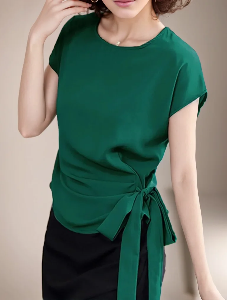 Women Spring Summer Style Blouses Shirts Lady Casual O-Neck Short Sleeve Bow Tie Decor Blusas Tops 7 Women Spring Summer Style Blouses Shirts Lady Casual O-Neck Short Sleeve Bow Tie Decor Blusas Tops