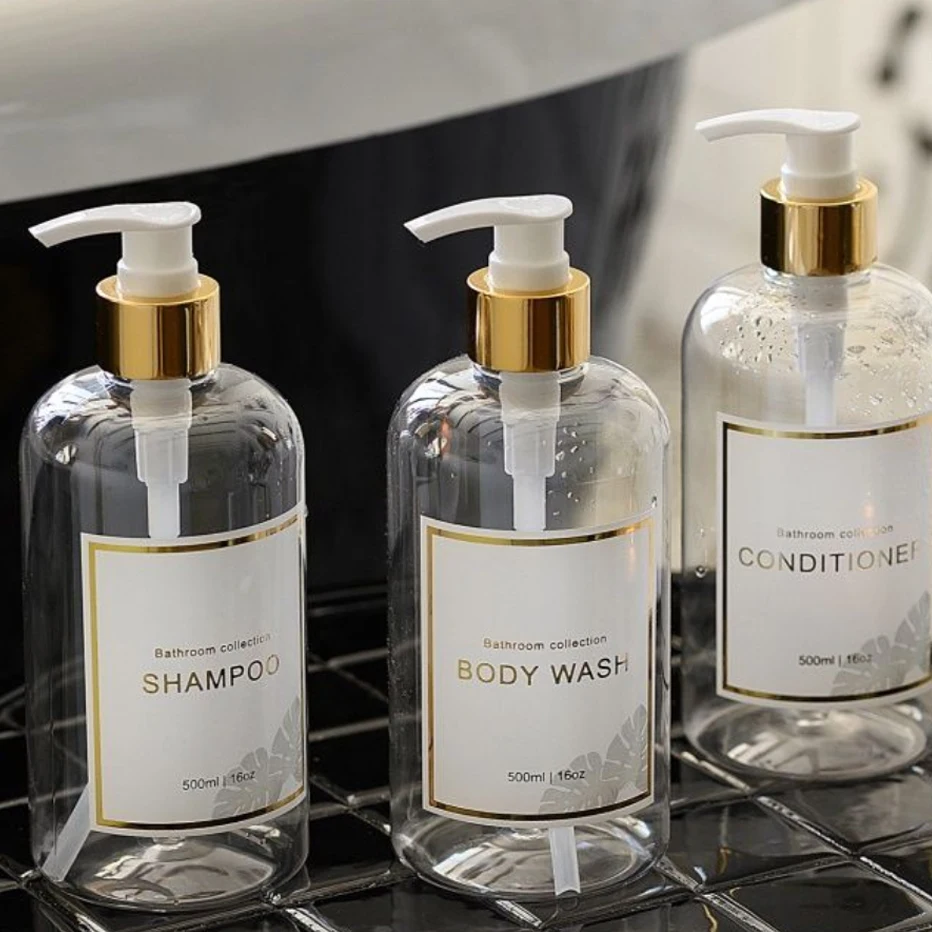 Shampoo Dispenser Refillable Bottle Refillable Plastic Bottles 500ml Bathroom Dispensers Shampoo and Conditioner Dispenser Bottles Refillable Lotion Press Type Bottle Bathroom Accessories