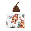 Y4UD Cartoon Print Newborn Baby Swaddles Towel Receiving Blanket with Beanie Hat Babies Photography Props Infant Accessories