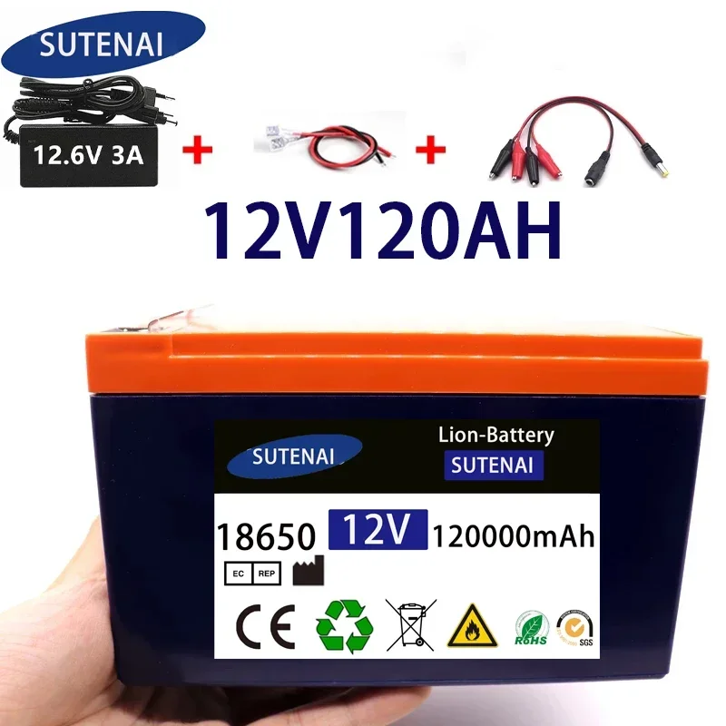 

NEW 12V 120Ah 18650 lithium battery pack built-in high current 40A Solar street lamp, xenon lamp, backup power supply, LED