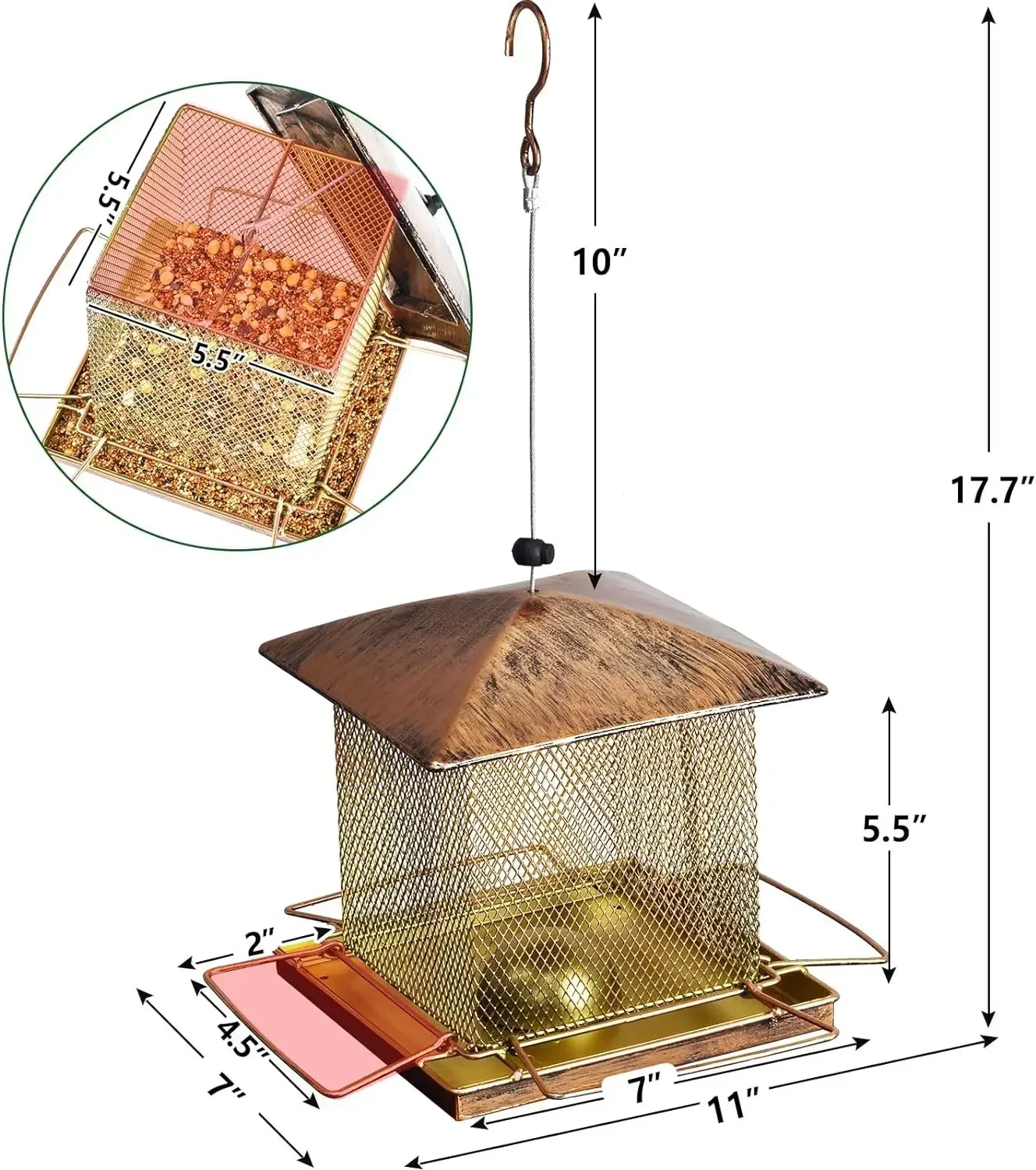 Bird Feeder for Outdoor Hanging, Heavy Duty Metal Squirrel Proof Wild Bird Feeders for Garden Yard Outside Backyard Decoration